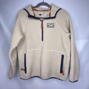 Passenger Sherpa Fleece Quarter-Zip Hooded Pullover Jacket Cream Small